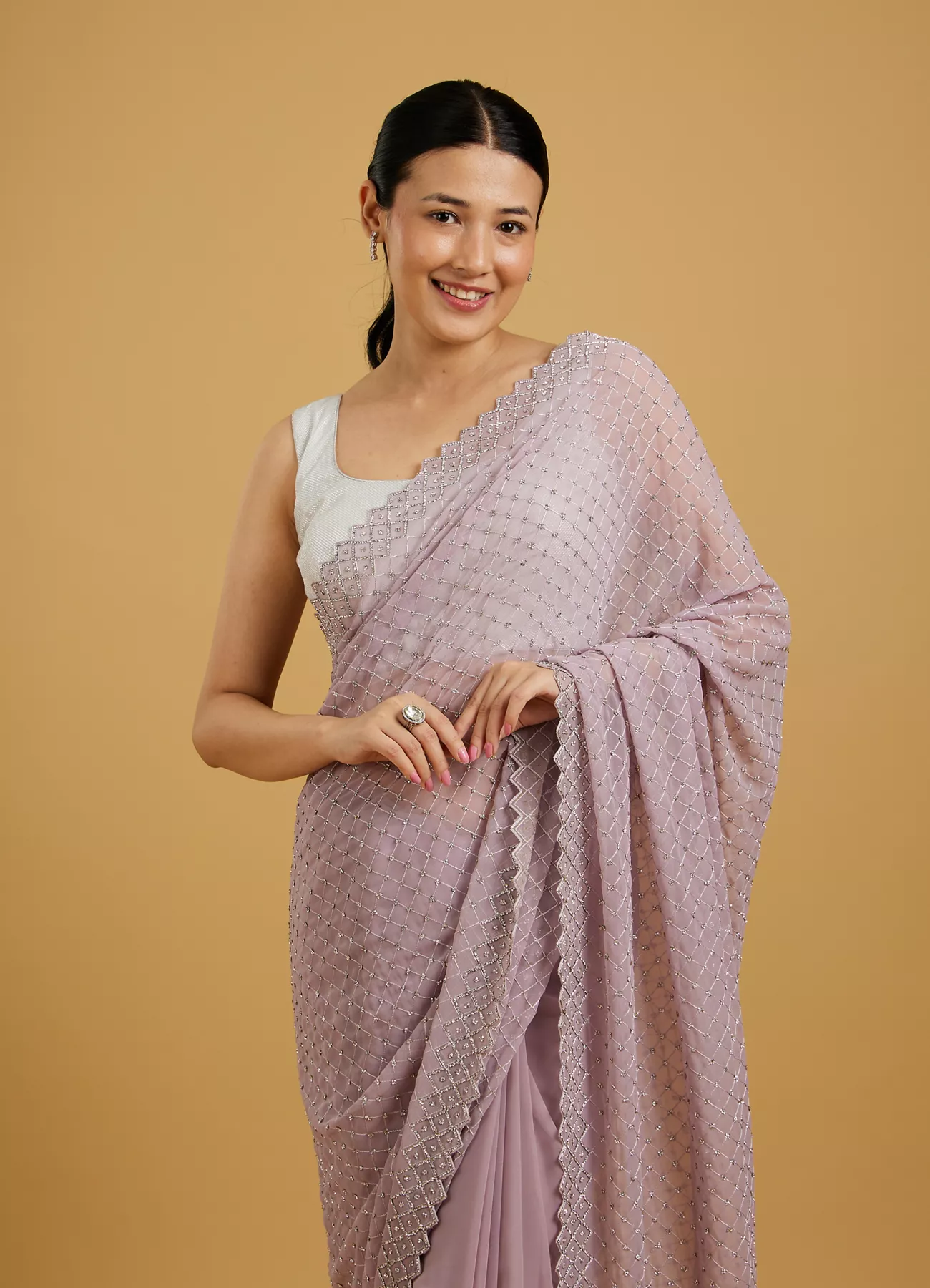 Dazzling Purple Georgette Saree - Image 5